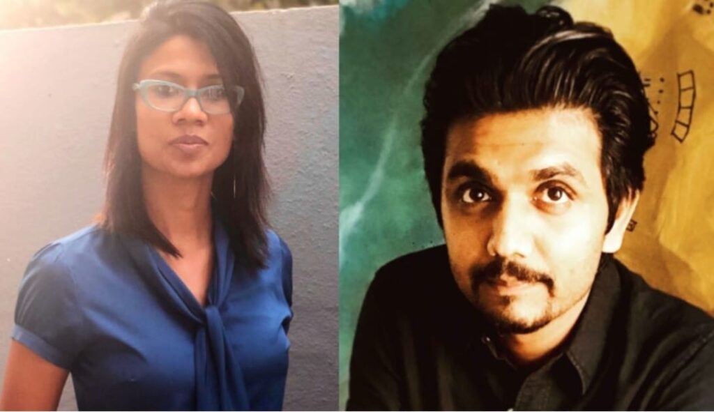 architect of red brick design studio woman on left with blue top and man on right with black shirt sahil tanveer and swapna neogi